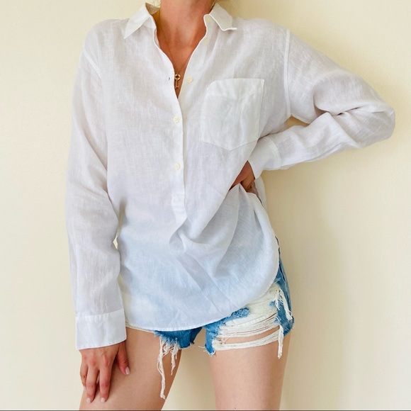 New Lauren Ralph Lauren white linen relaxed fit half button long sleeve shirt - Picture 2 of 11